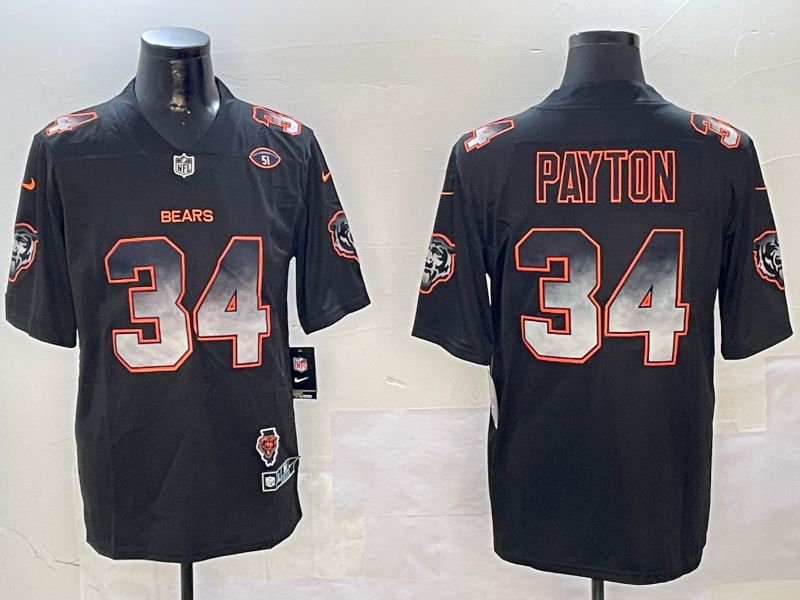 Men Chicago Bears #34 Payton Black Nike Smoke Fashion 2024 Limited NFL Jersey style 4